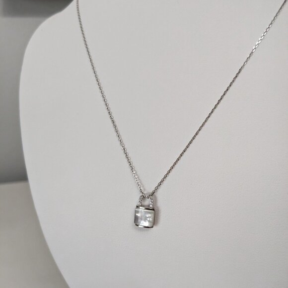 Sterling Silver Mother of Pearl Dainty Pendant Lock - Picture 12 of 12